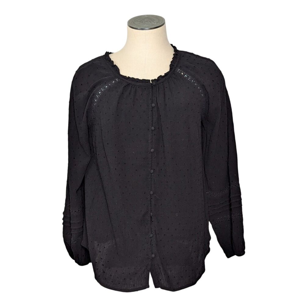 Torrid 1X Black Long Sleeve Flowy Blouse Boho Goth Whimsigoth Peasant Romantic